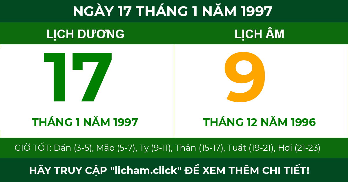 lịch âm ngày 17 tháng 1 năm 1997