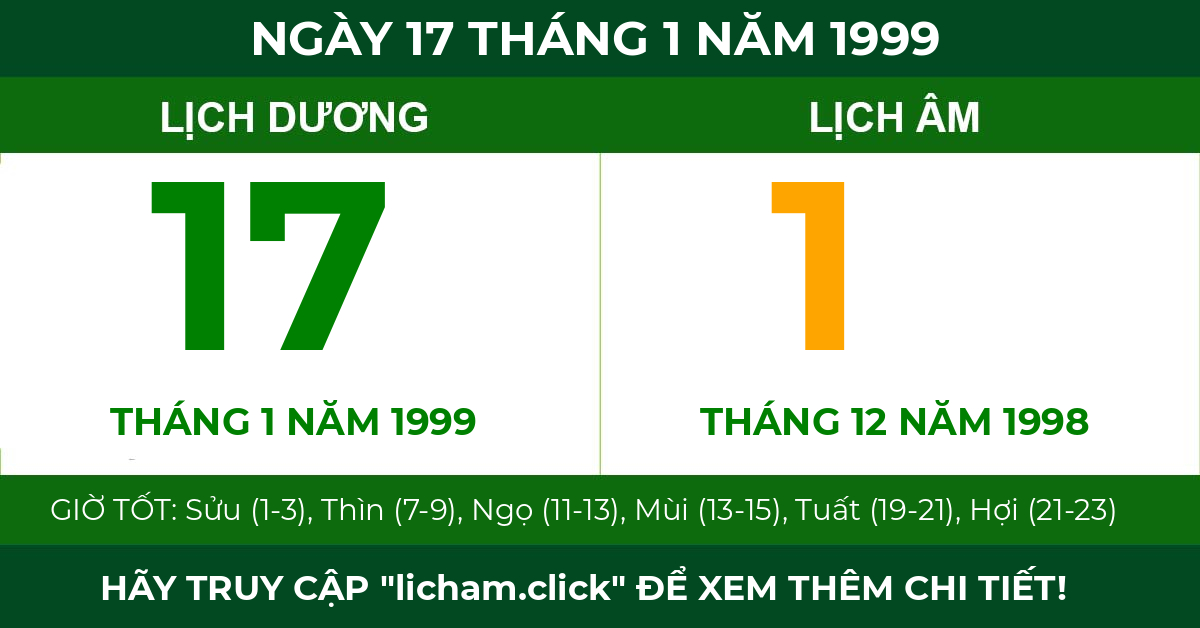 lịch âm ngày 17 tháng 1 năm 1999