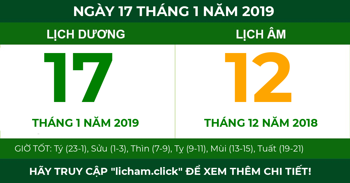 lịch âm ngày 17 tháng 1 năm 2019