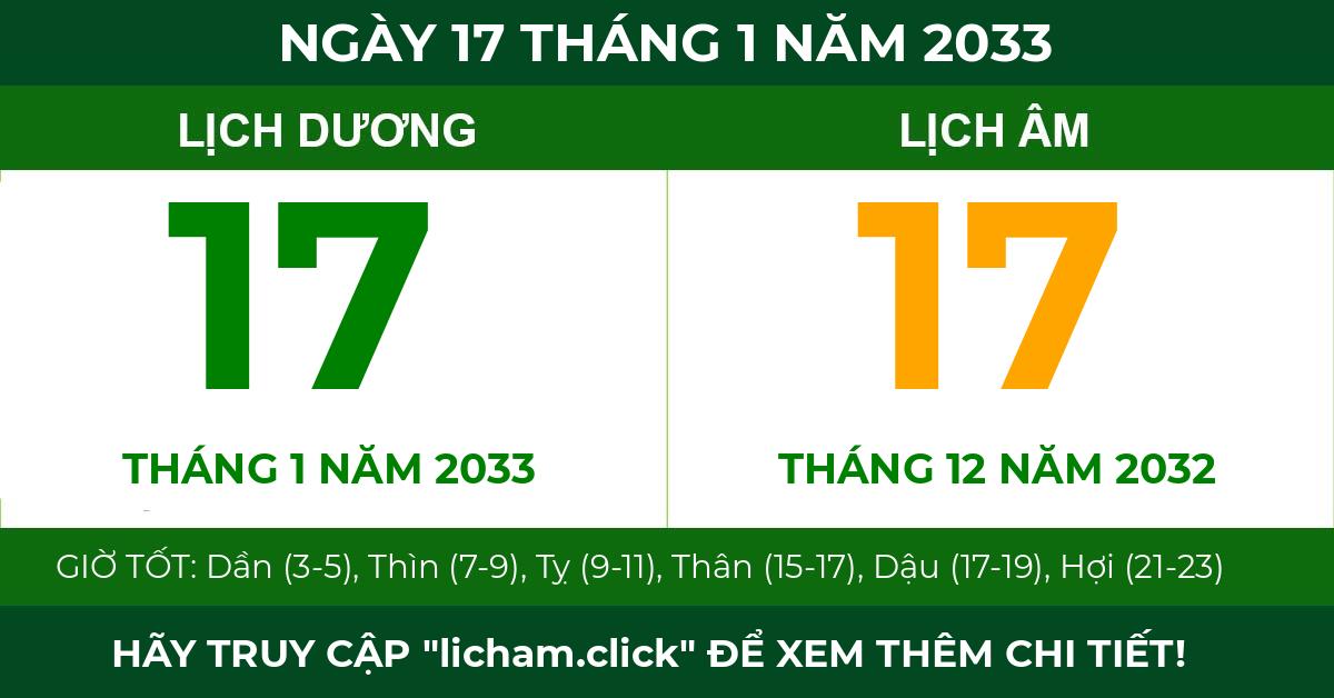 lịch âm ngày 17 tháng 1 năm 2033