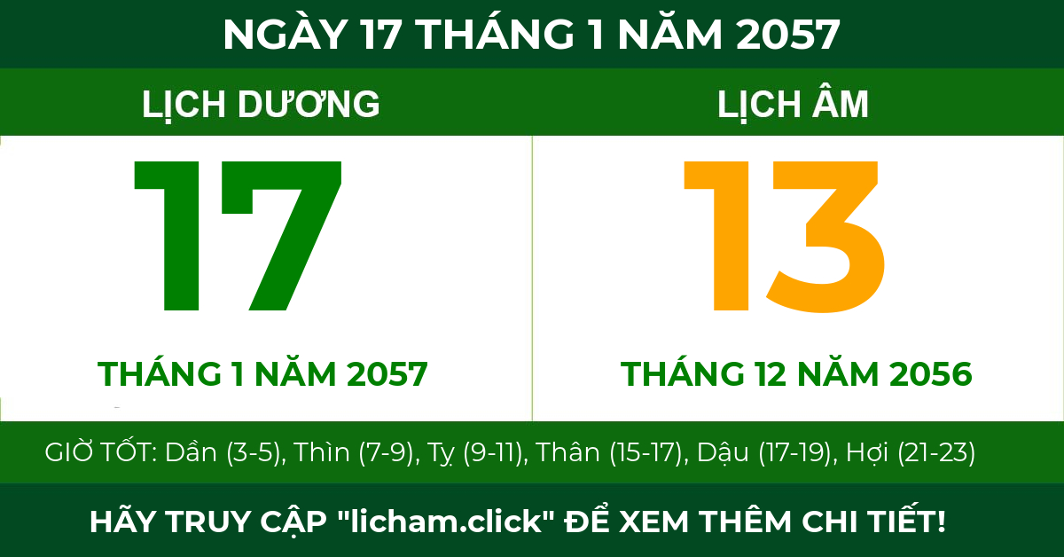 lịch âm ngày 17 tháng 1 năm 2057