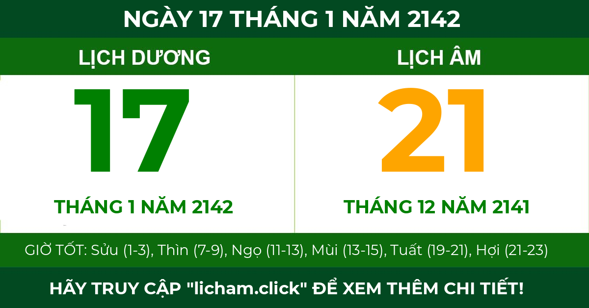 lịch âm ngày 17 tháng 1 năm 2142