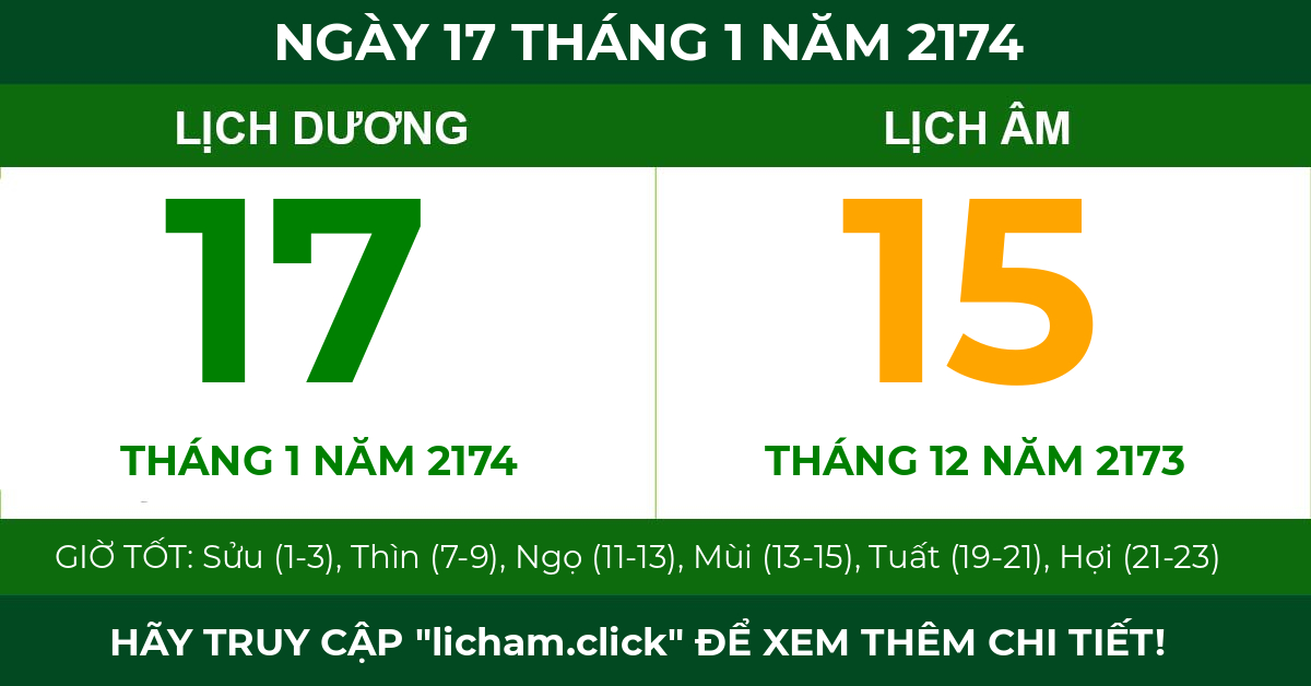 lịch âm ngày 17 tháng 1 năm 2174