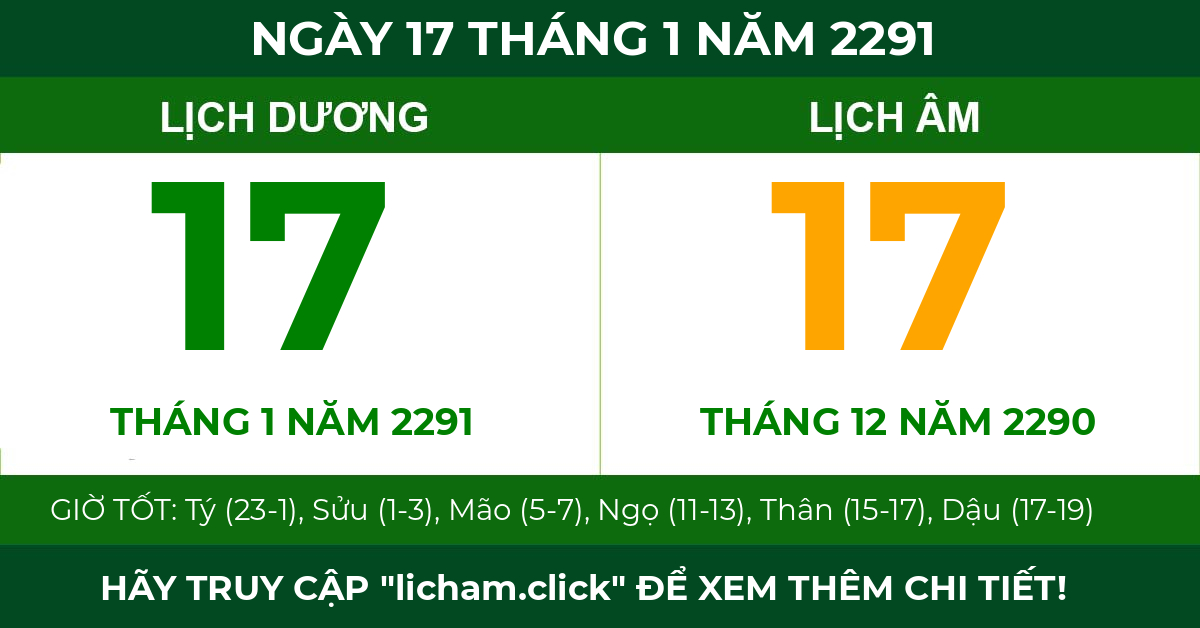 lịch âm ngày 17 tháng 1 năm 2291