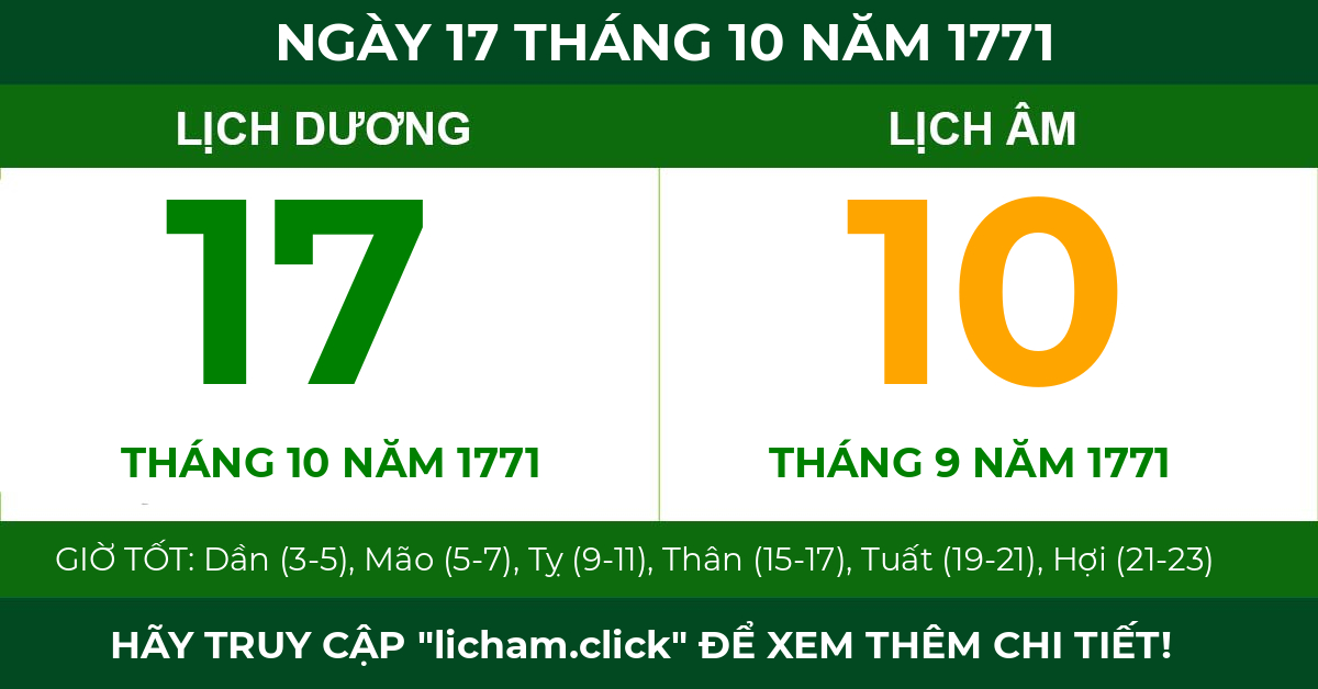 lịch âm ngày 17 tháng 10 năm 1771