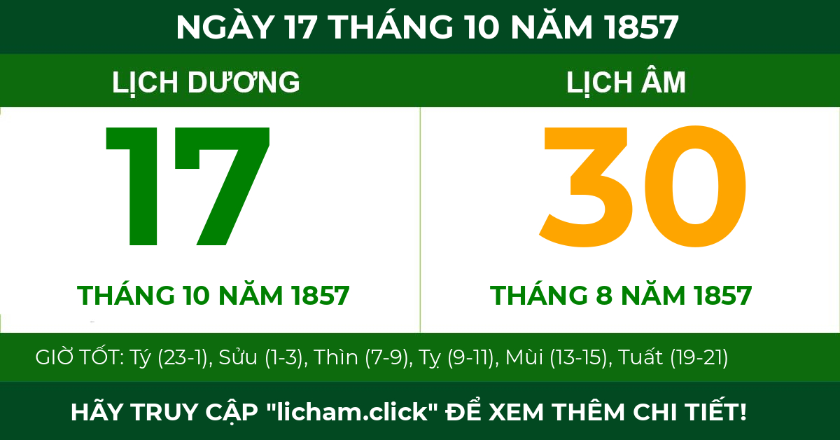 lịch âm ngày 17 tháng 10 năm 1857