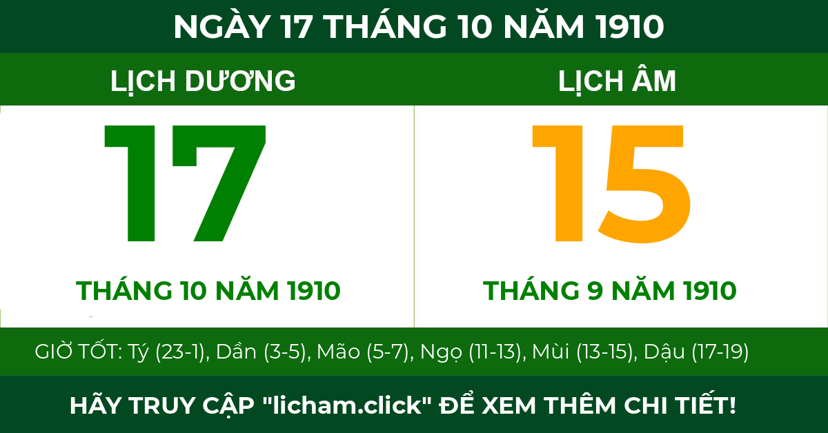 lịch âm ngày 17 tháng 10 năm 1910