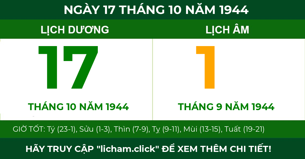 lịch âm ngày 17 tháng 10 năm 1944