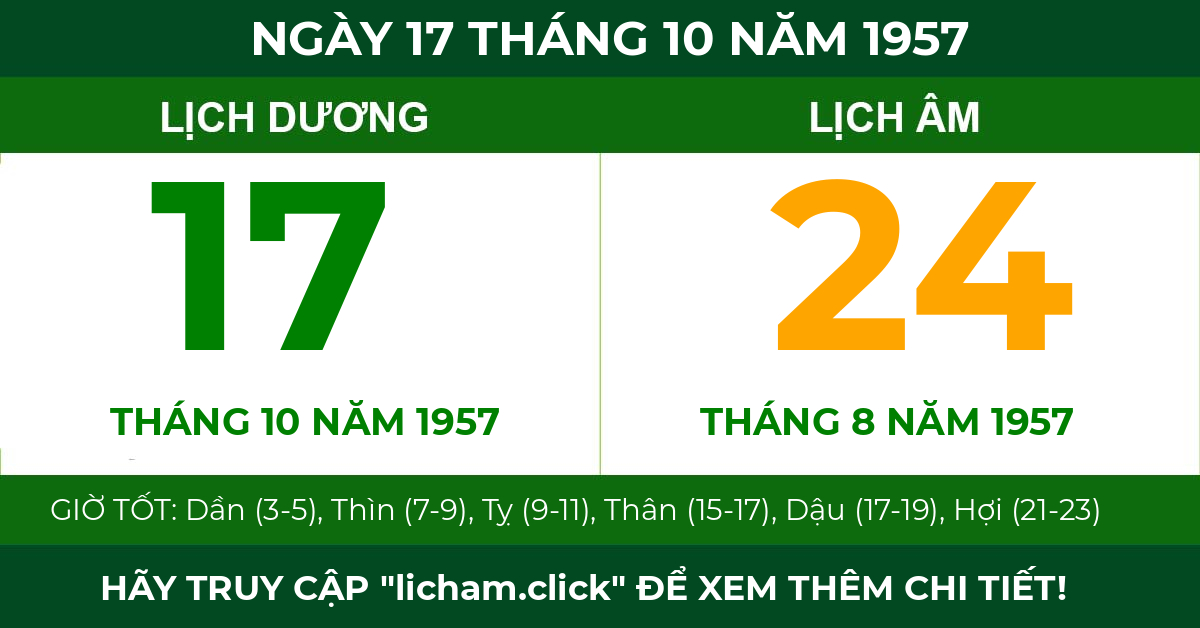 lịch âm ngày 17 tháng 10 năm 1957