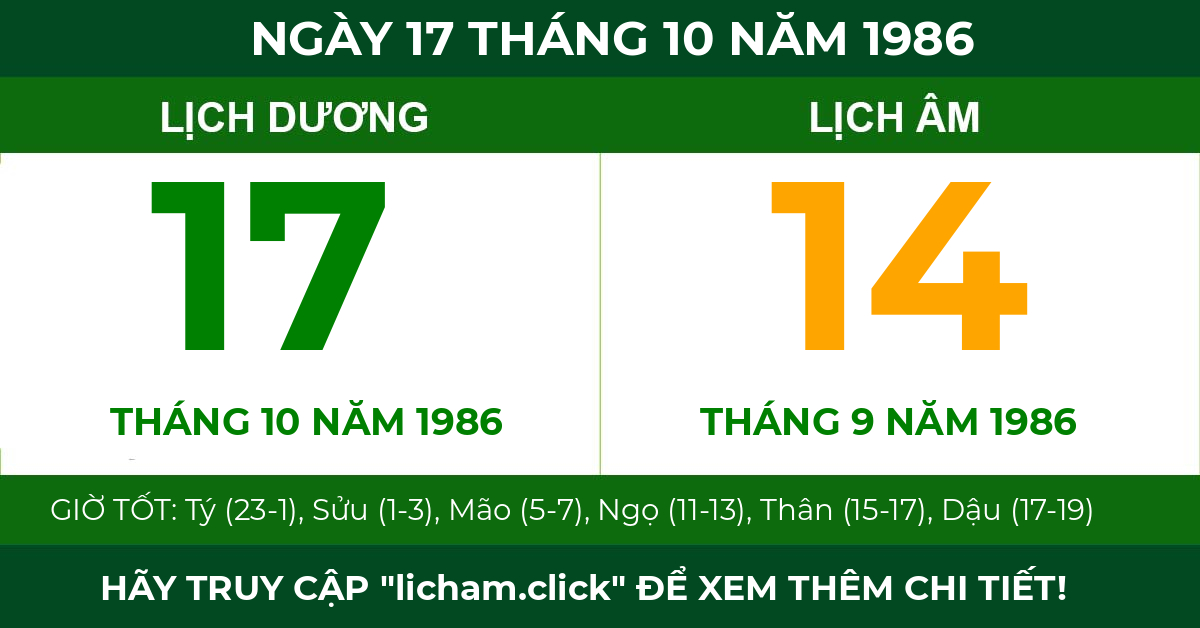 lịch âm ngày 17 tháng 10 năm 1986