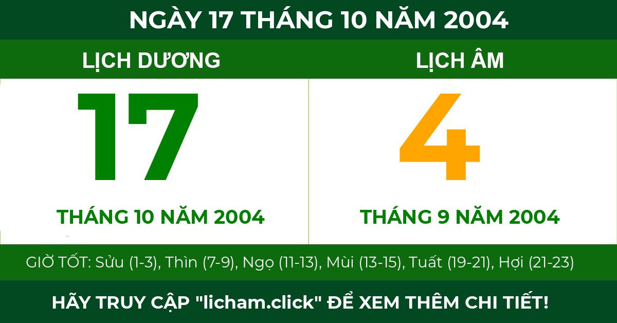 lịch âm ngày 17 tháng 10 năm 2004