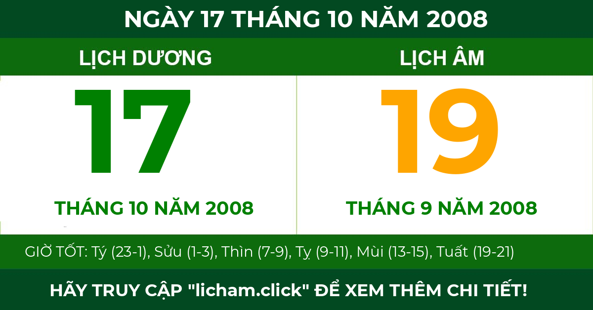 lịch âm ngày 17 tháng 10 năm 2008