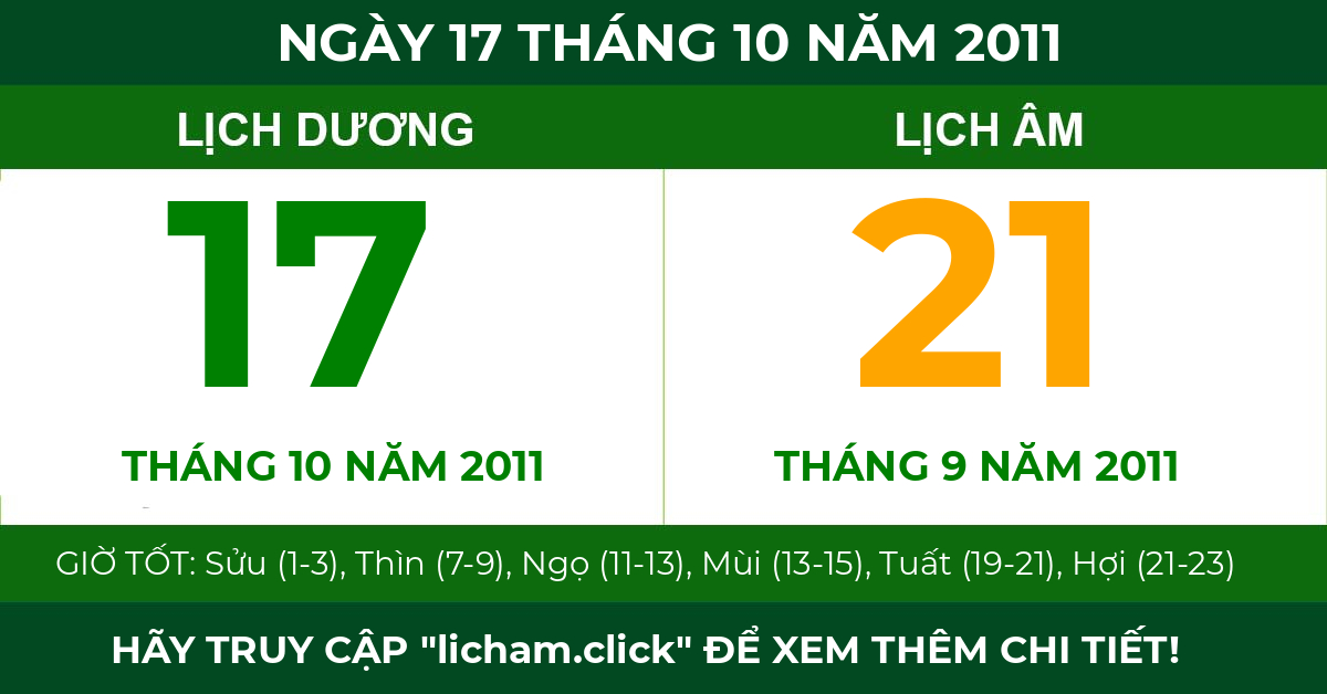 lịch âm ngày 17 tháng 10 năm 2011