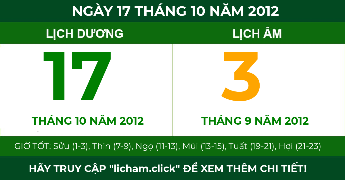 lịch âm ngày 17 tháng 10 năm 2012