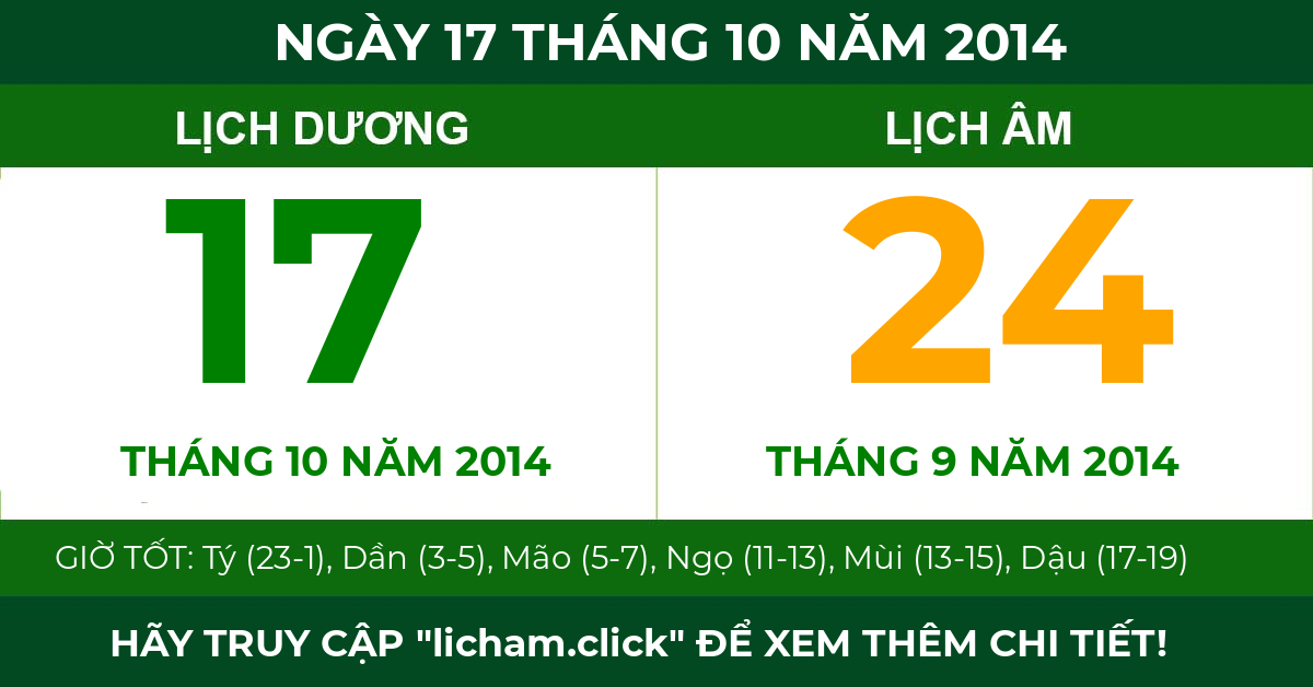 lịch âm ngày 17 tháng 10 năm 2014