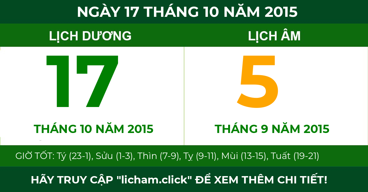 lịch âm ngày 17 tháng 10 năm 2015