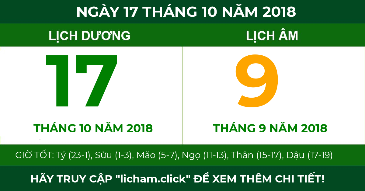 lịch âm ngày 17 tháng 10 năm 2018