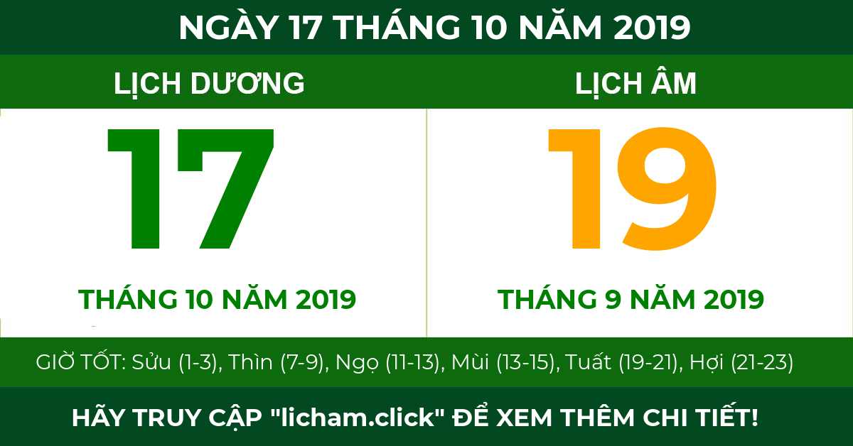 lịch âm ngày 17 tháng 10 năm 2019
