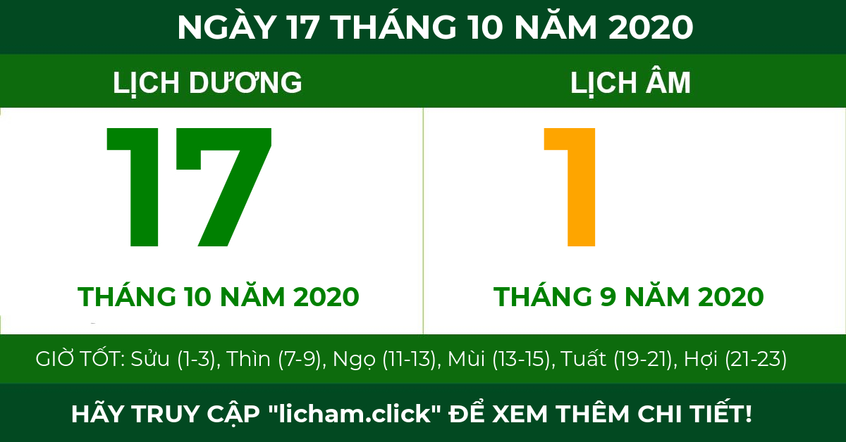 lịch âm ngày 17 tháng 10 năm 2020