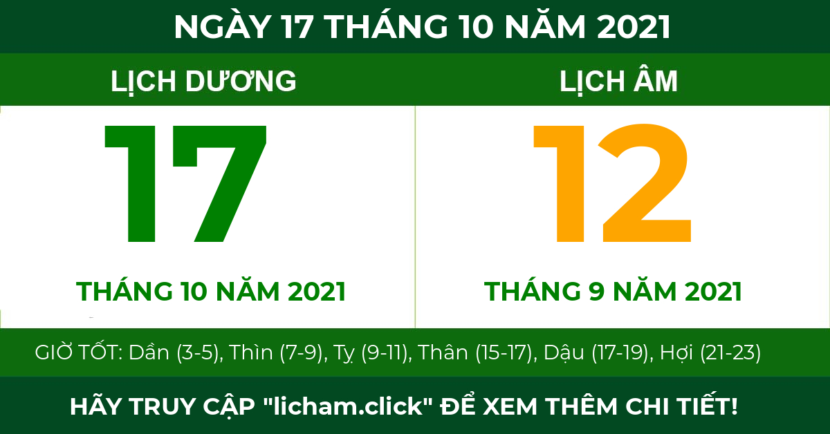 lịch âm ngày 17 tháng 10 năm 2021
