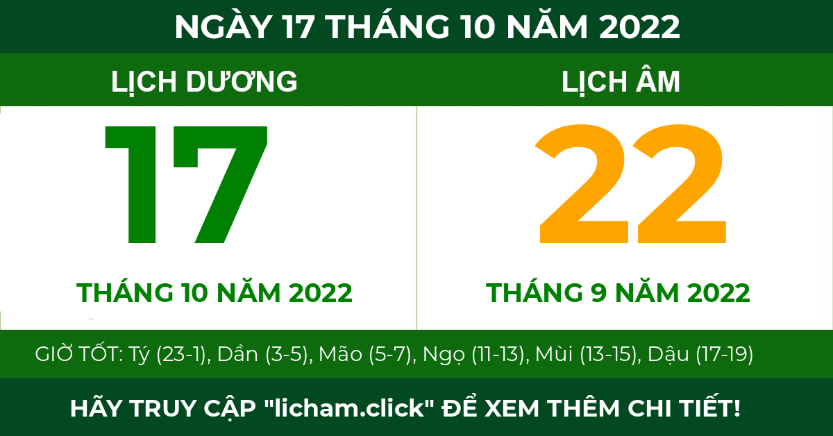 lịch âm ngày 17 tháng 10 năm 2022
