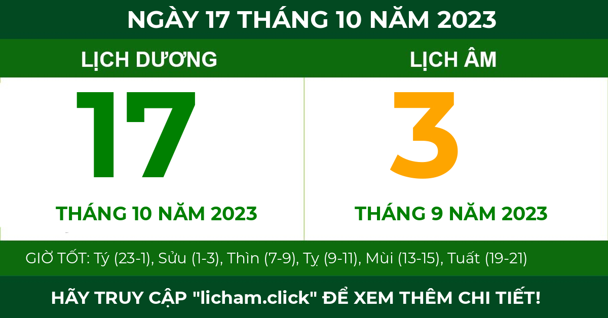 lịch âm ngày 17 tháng 10 năm 2023