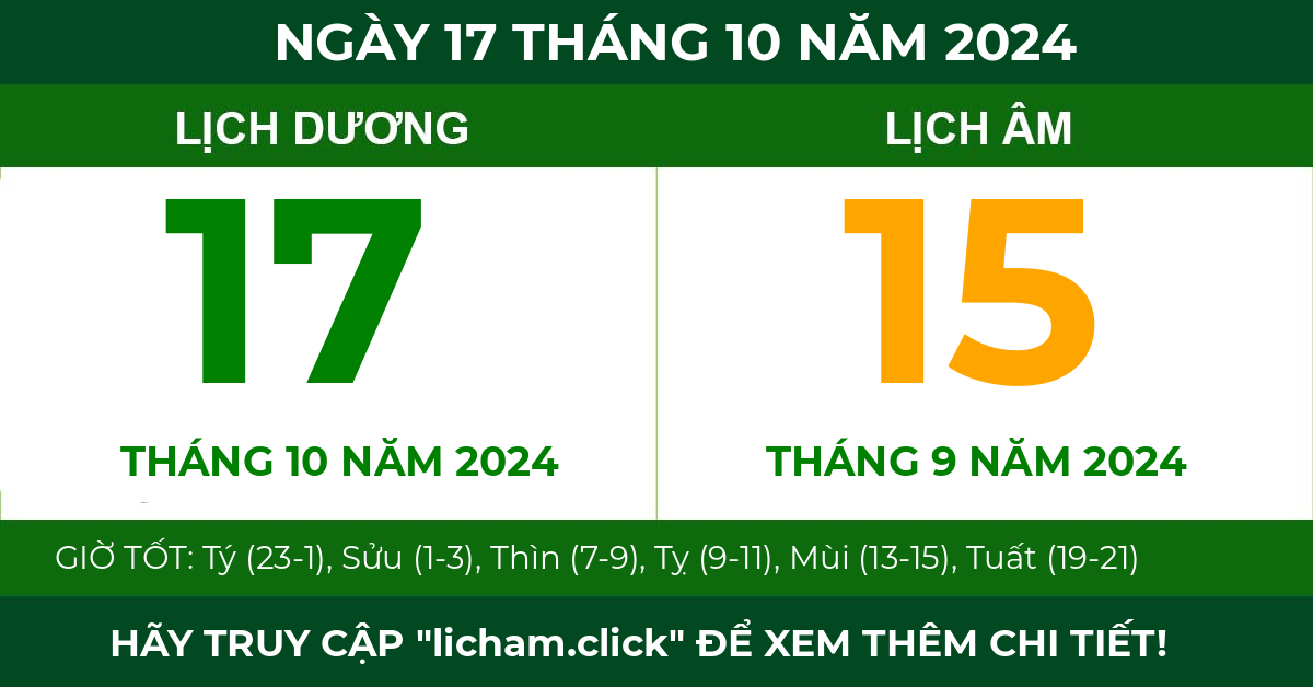 lịch âm ngày 17 tháng 10 năm 2024