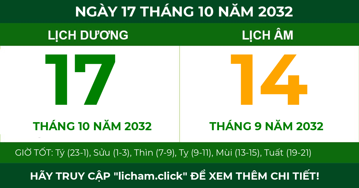 lịch âm ngày 17 tháng 10 năm 2032