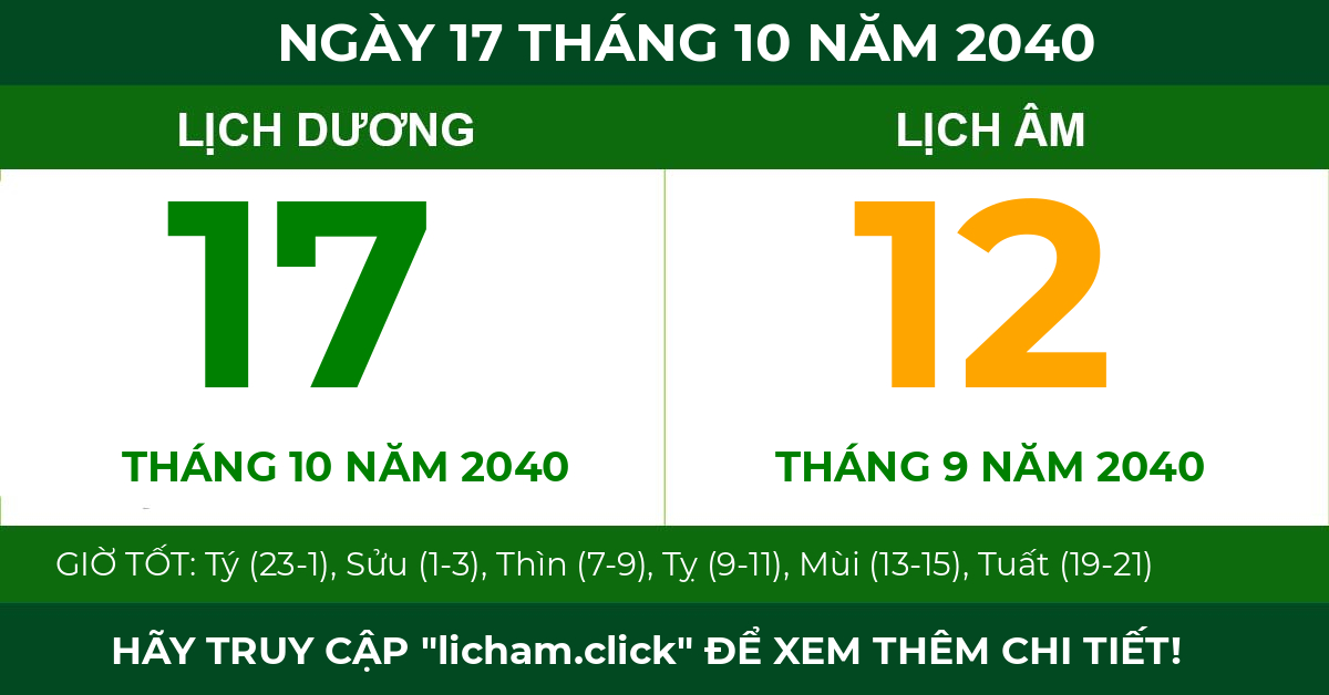 lịch âm ngày 17 tháng 10 năm 2040