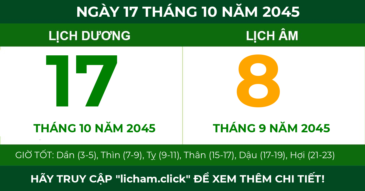 lịch âm ngày 17 tháng 10 năm 2045