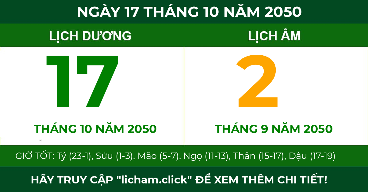 lịch âm ngày 17 tháng 10 năm 2050