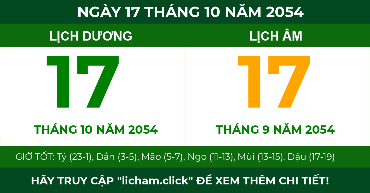 lịch âm ngày 17 tháng 10 năm 2054