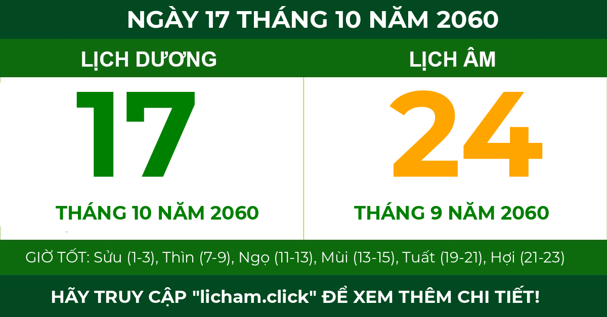 lịch âm ngày 17 tháng 10 năm 2060
