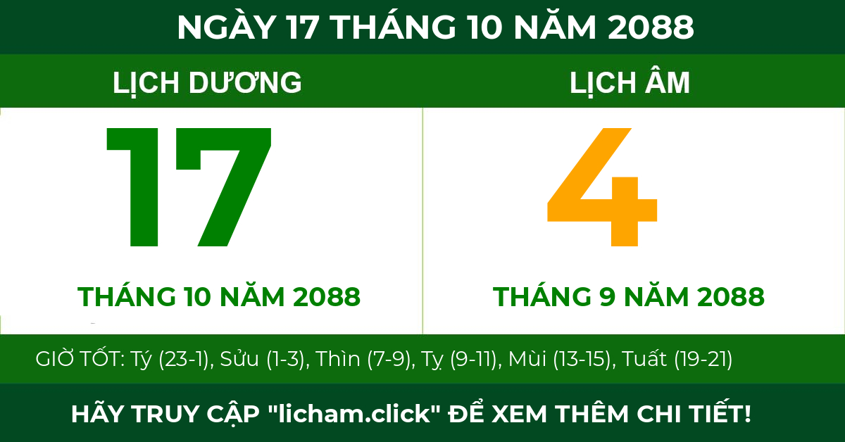 lịch âm ngày 17 tháng 10 năm 2088