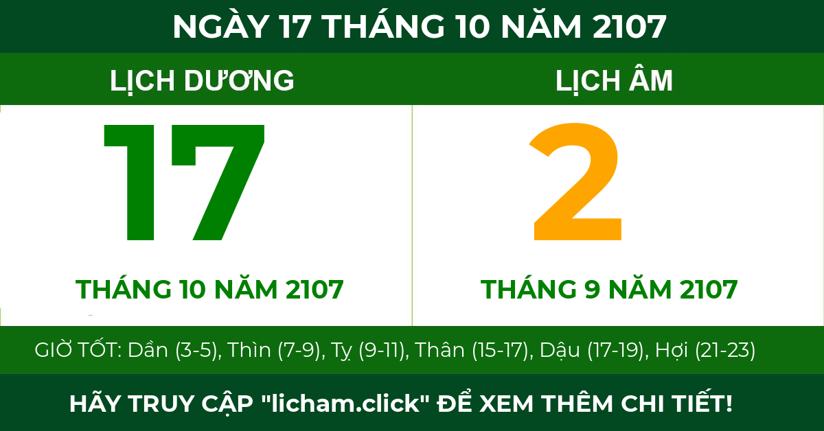 lịch âm ngày 17 tháng 10 năm 2107