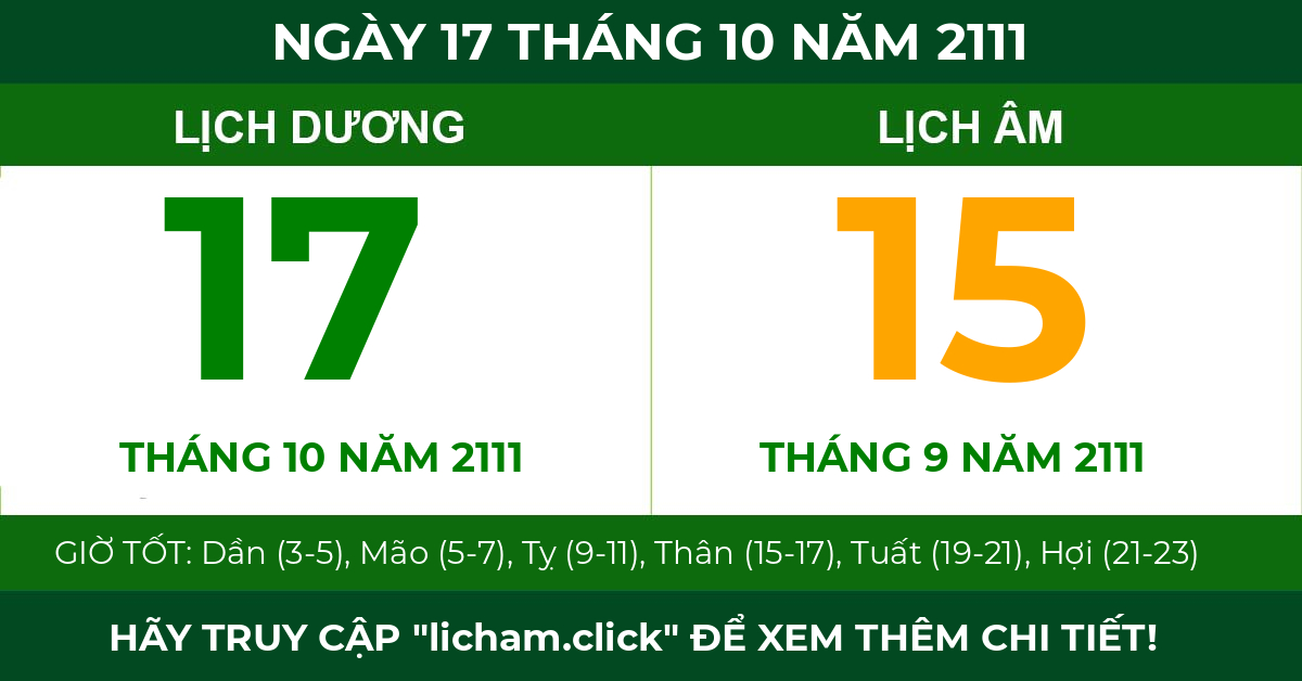 lịch âm ngày 17 tháng 10 năm 2111