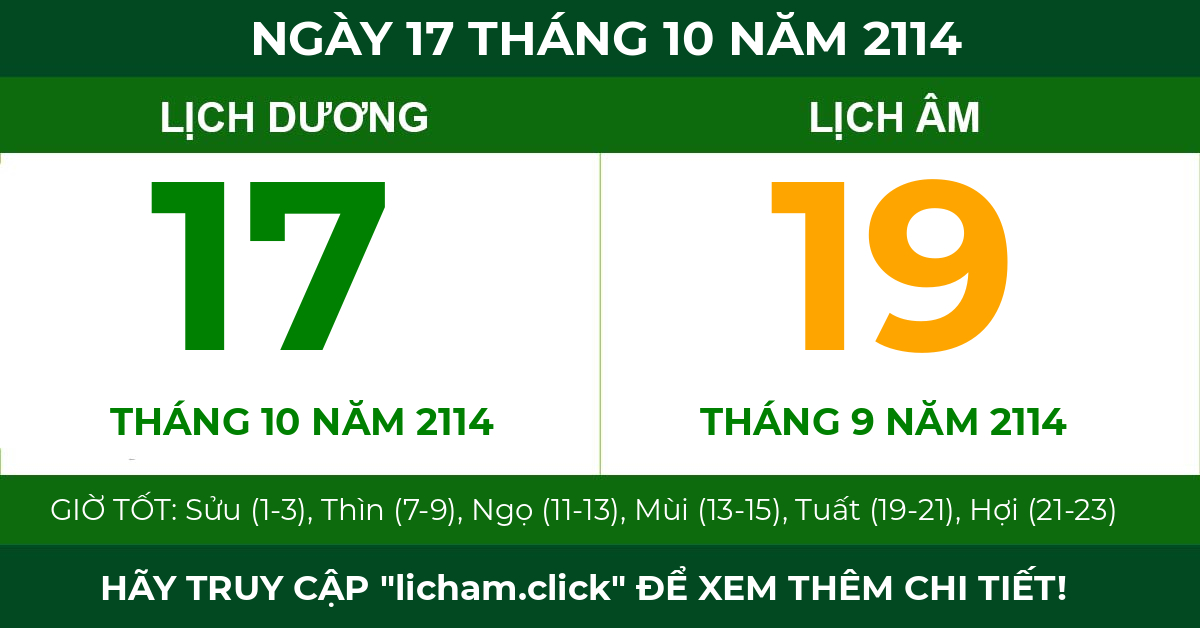 lịch âm ngày 17 tháng 10 năm 2114