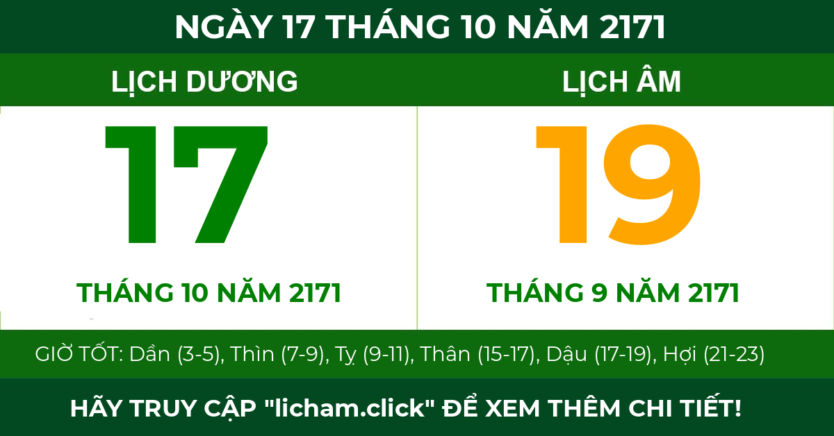 lịch âm ngày 17 tháng 10 năm 2171
