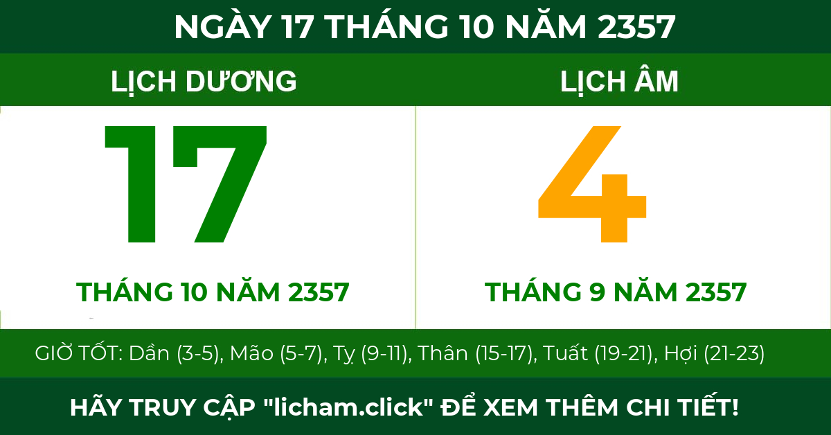 lịch âm ngày 17 tháng 10 năm 2357