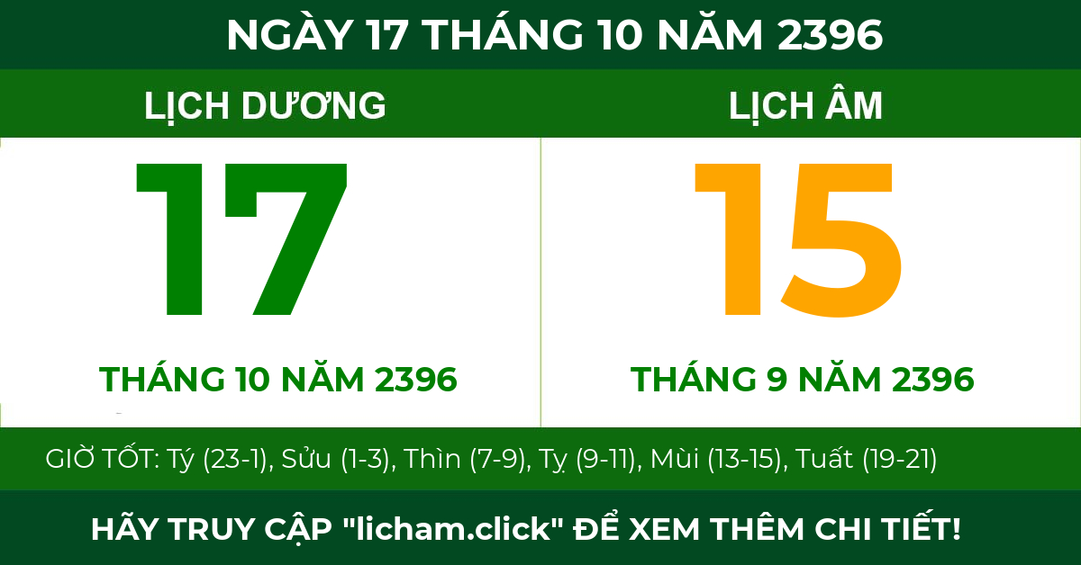 lịch âm ngày 17 tháng 10 năm 2396