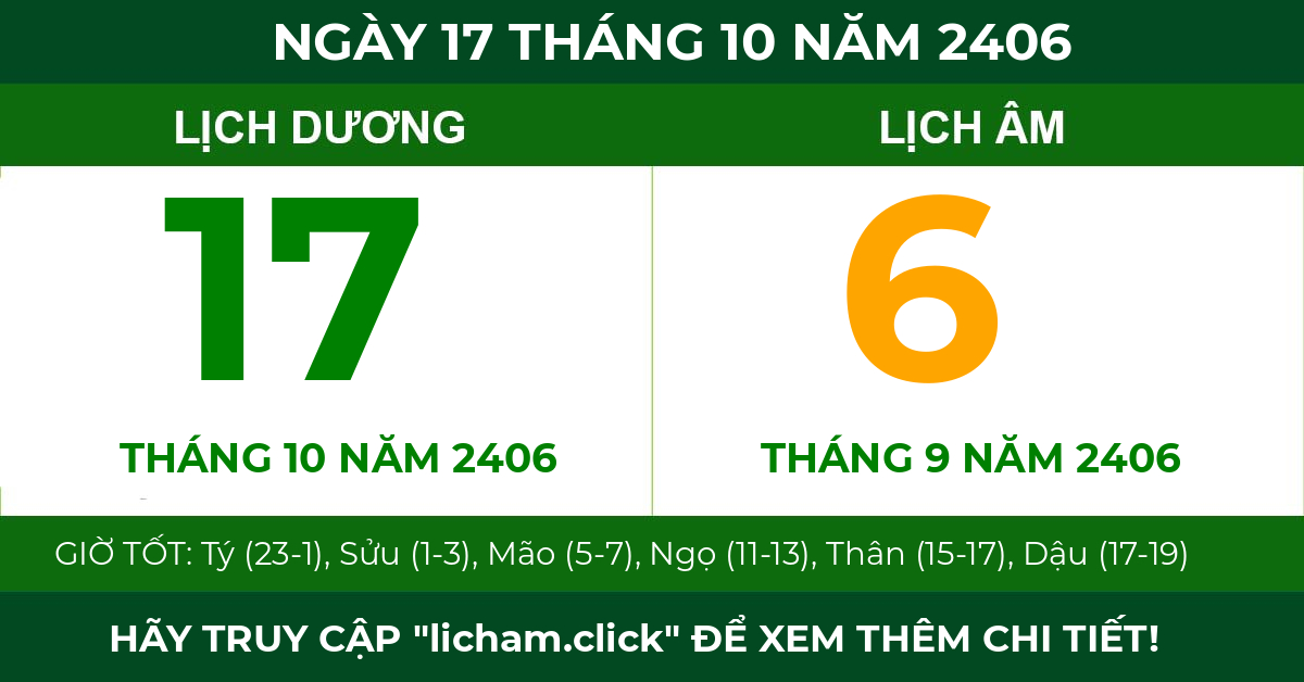 lịch âm ngày 17 tháng 10 năm 2406