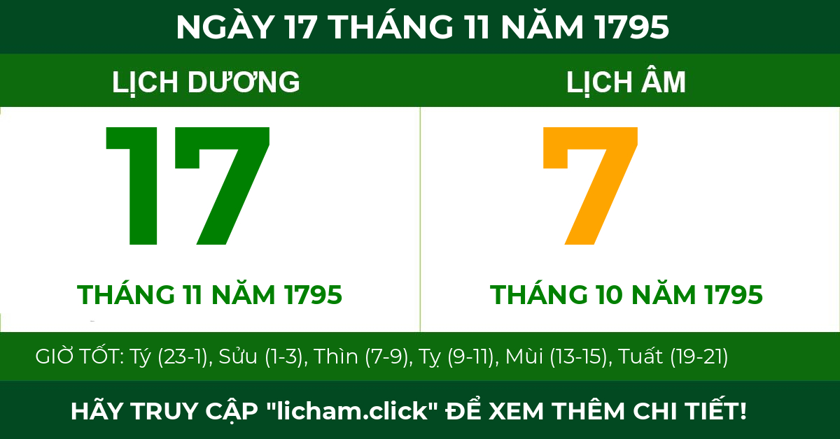 lịch âm ngày 17 tháng 11 năm 1795