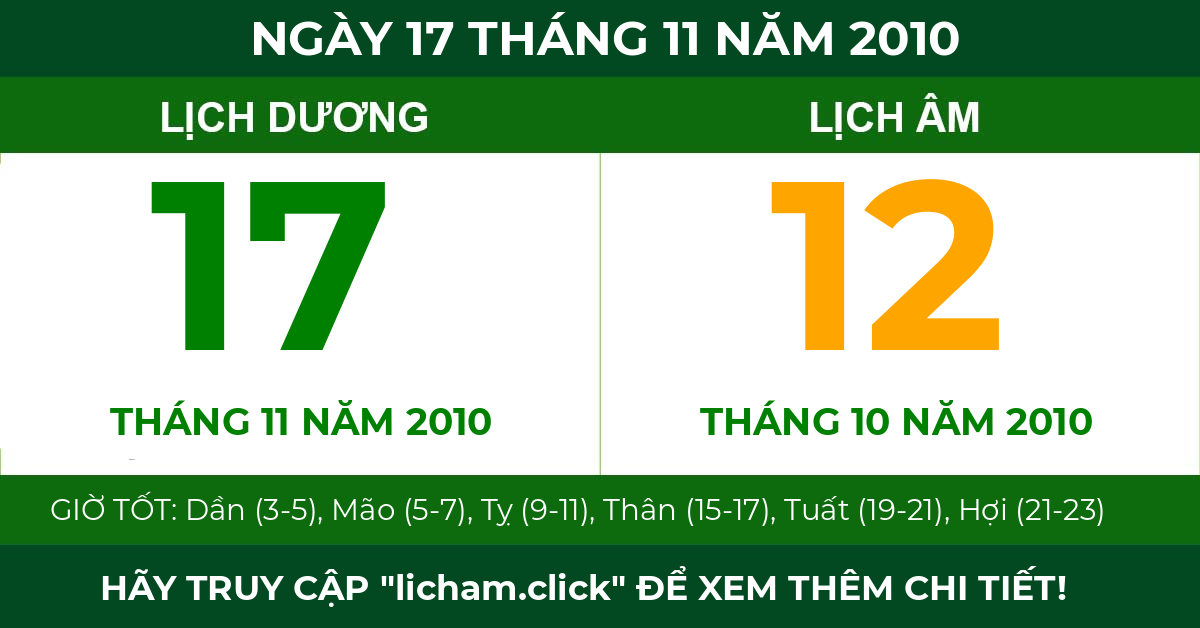 lịch âm ngày 17 tháng 11 năm 2010