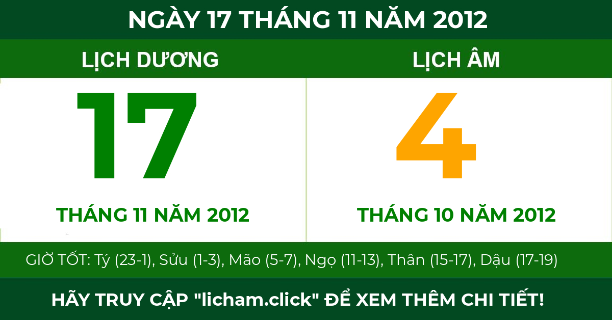 lịch âm ngày 17 tháng 11 năm 2012