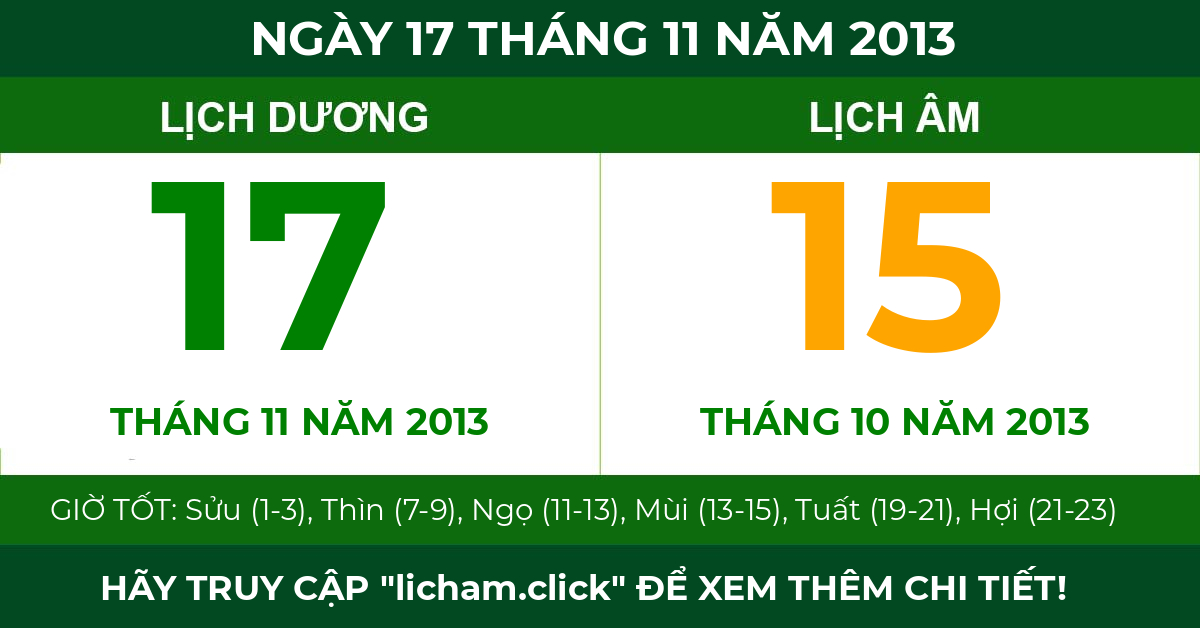 lịch âm ngày 17 tháng 11 năm 2013