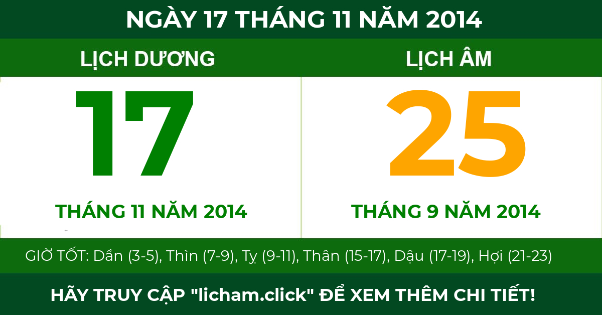 lịch âm ngày 17 tháng 11 năm 2014