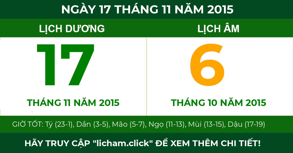 lịch âm ngày 17 tháng 11 năm 2015