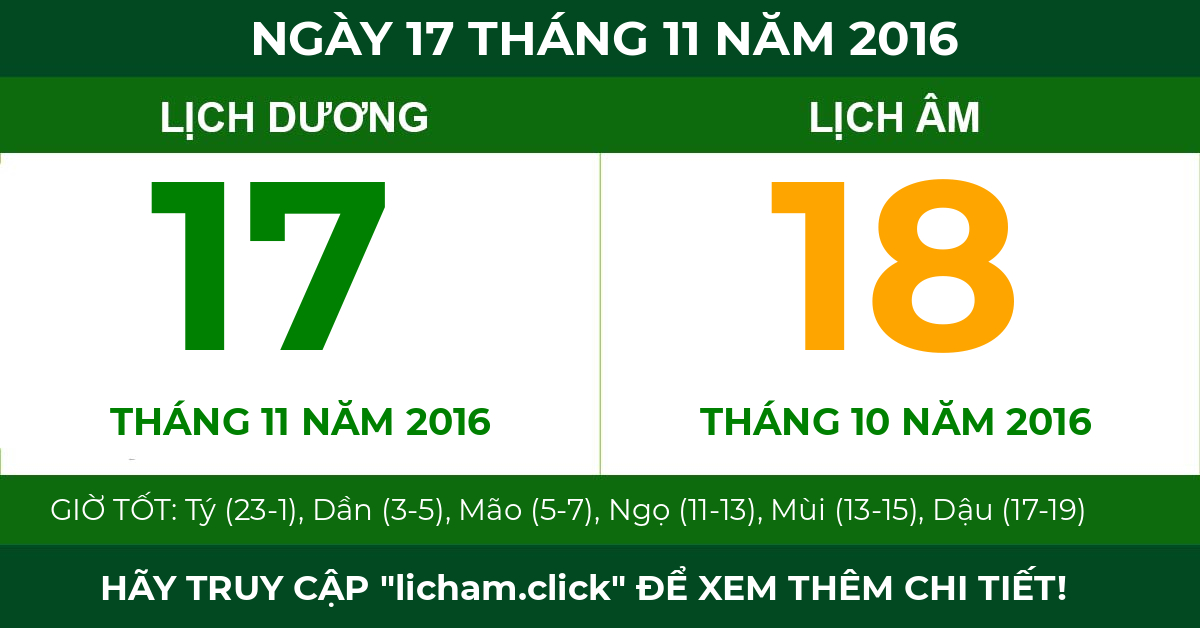 lịch âm ngày 17 tháng 11 năm 2016