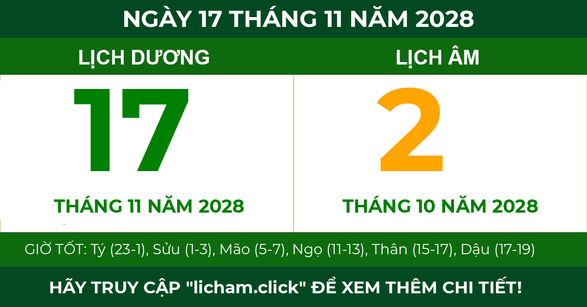 lịch âm ngày 17 tháng 11 năm 2028