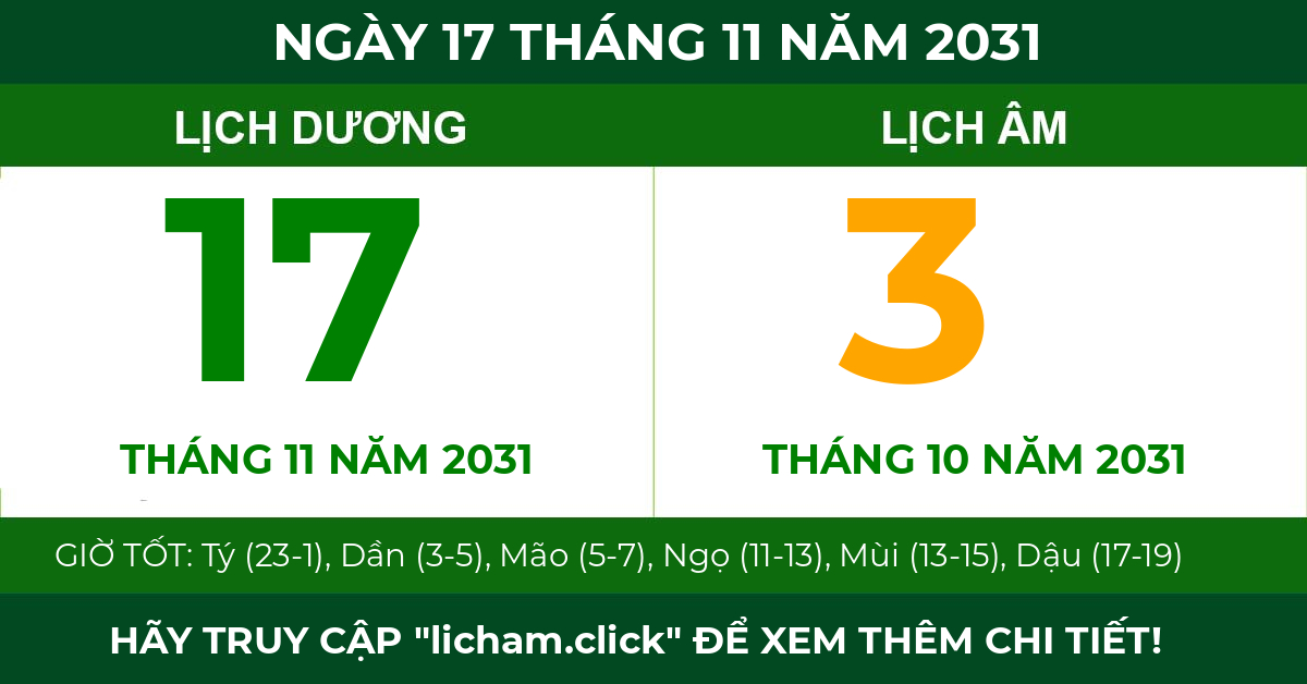 lịch âm ngày 17 tháng 11 năm 2031